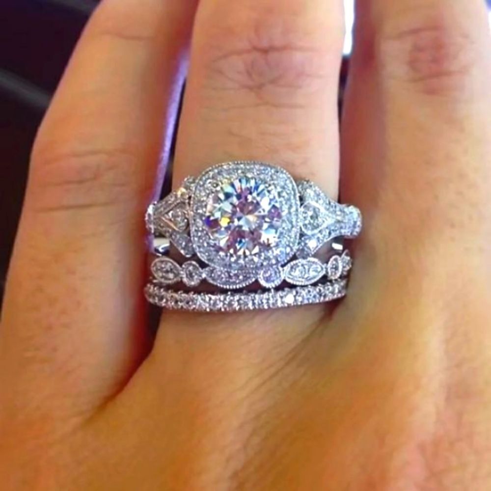 Ladies Vintage Exquisitely Crafted 3pc Diamond Wedding Ring Set Sz 6